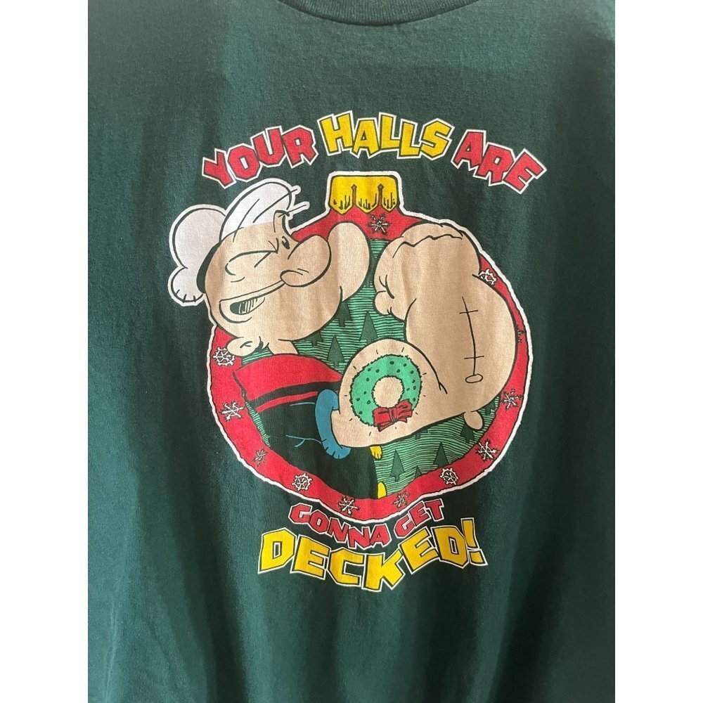 POPEYE‎ Shirt Boys L Large 42-44 Your Halls Are Gonna Get Decked Green
